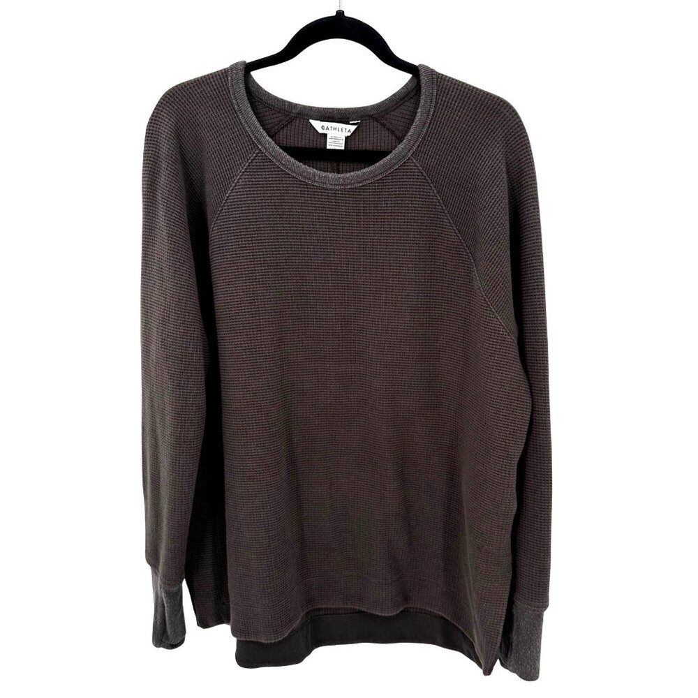 Athleta Womens Brown Waffle Texture Long Sleeve Pullover Tunic Sweatshirt L